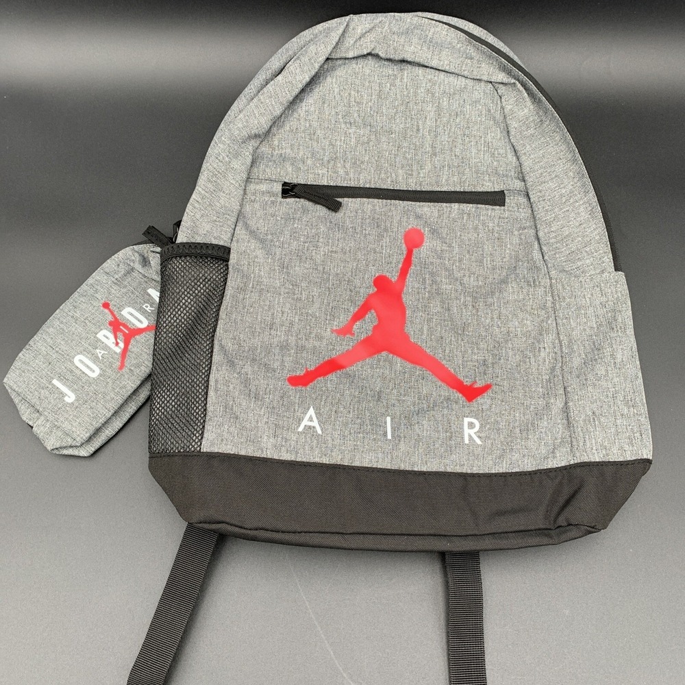 Air Jordan Backpack w/ Pouch Pencil Case Gray & Black‎ Carbon Heather Large Size